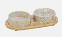 Bowl Set Ceram/Bamb 2x0.25 L/Ø 12cm/30x5x14cm White/Ecru S