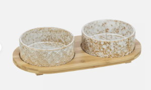 Bowl Set Ceram/Bamb 2x0.25 L/Ø 12cm/30x5x14cm White/Ecru S