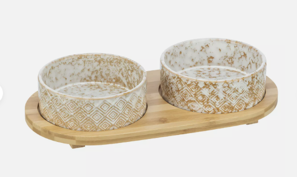 Bowl Set Ceram/Bamb 2x0.25 L/Ø 12cm/30x5x14cm White/Ecru S
