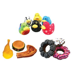 Happy Pet Assorted Vinyl Toys - Food, Donuts, Ducks x3