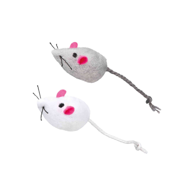 Plush Mice With Bell 5cm 2 Pcs White/Grey