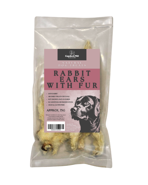 Copdock Mill Natural Dog Treat Rabbit Ears With Fur (Approx. 75g)